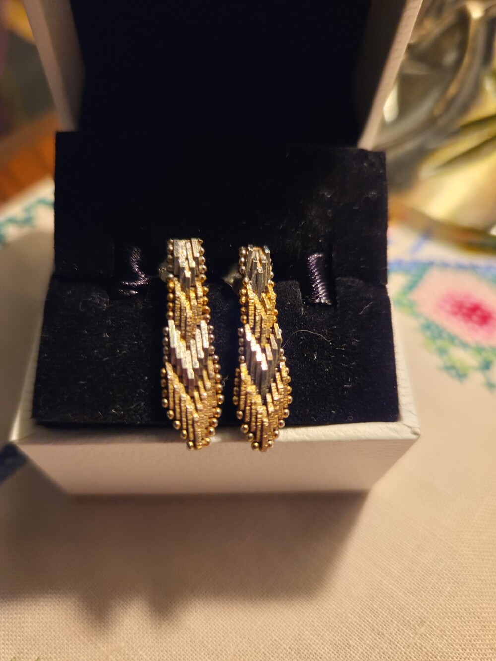 Two-Tone Gold and Silver Textured Hoop Earrings